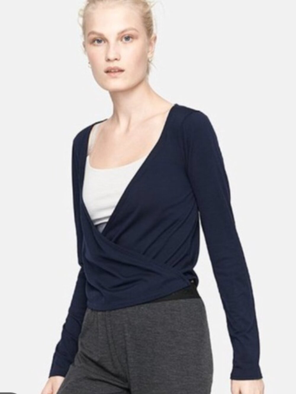 Outdoor Voices Long Sleeve Wrap Top - Dark Grey Color